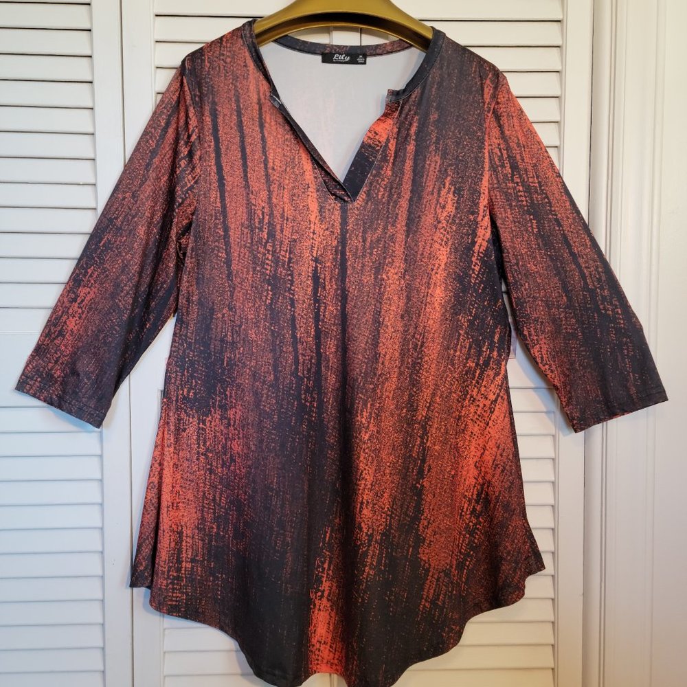 Lily by Firmiana black/orange tunic, size M